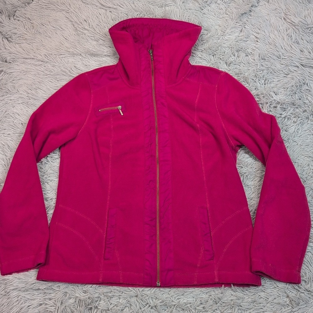 Christopher & Banks Jacket Womens M Pink Fleece Pockets Soft‎ Zip Up Comfort